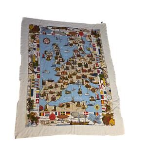 Vintage Europe Map Textile Tieltjet Viscose Wall Hanging 57x45”
